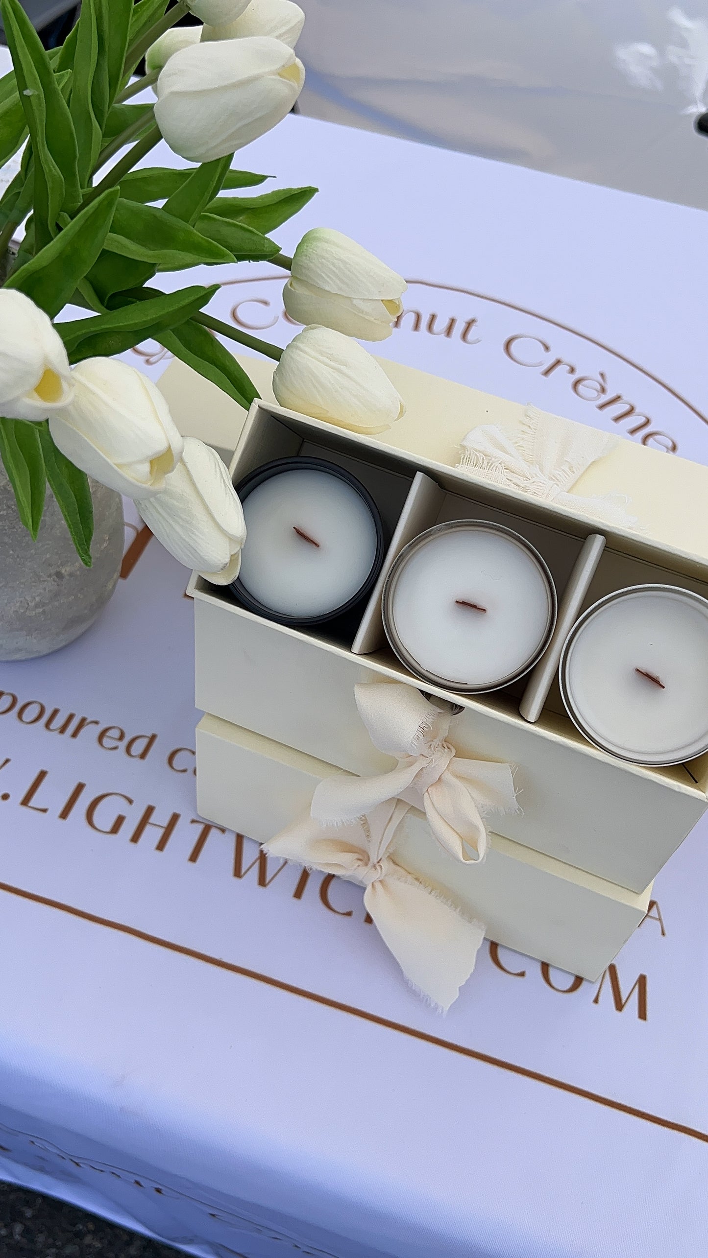 Best Seller Trio | Cream luxe linen candle box